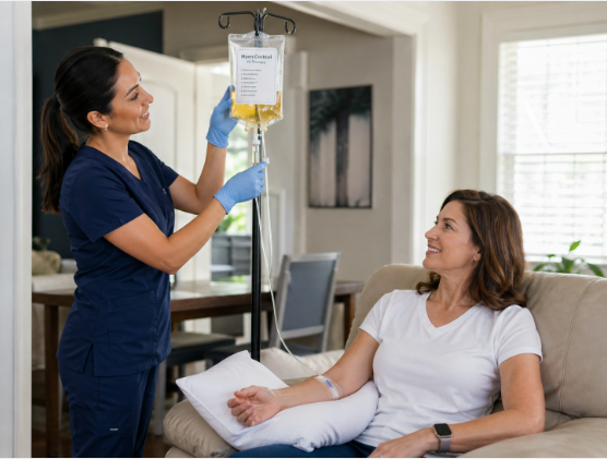 Myers Cocktail IV drip bag with vitamins and minerals at home IV therapy session