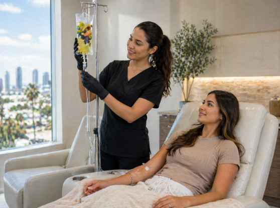 patient receiving IV vitamin drip wellness treatment Los Angeles