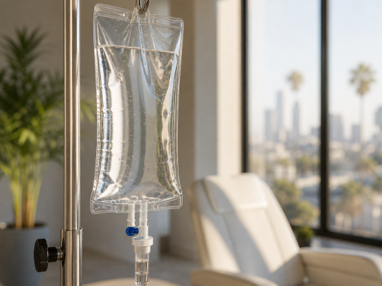 NAD+ IV therapy drip bag close-up Los Angeles